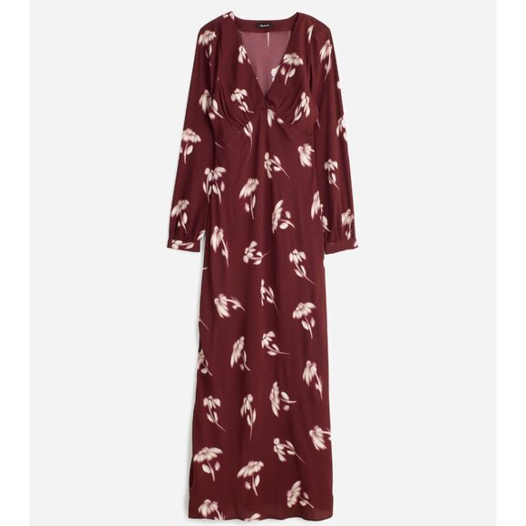 Madewell V-Neck Cuff-Sleeve Maxi Dress in Floral Bordeaux Size 2 NWT - Picture 4 of 11